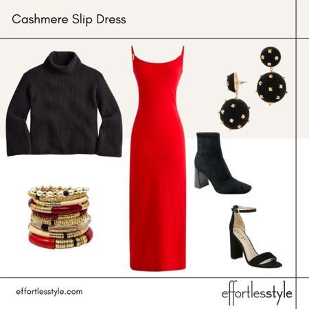 How to take your red up a notch this season ❤ How to wear a sweater over a slip dress | Sweater + Slip Dress Outfit | What to Wear for Valentine's Day | Valentine's Day Date Night Look Red Dress Date Night Outfit, Slip Dress Sweater, Red Dress Date Night, Dress Date Night Outfit, Slip Dress Outfit, New Year’s Eve Outfit, New Years Look, Red Silk Dress, Holiday Party Fashion