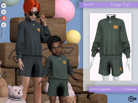 Long-sleeved wool sweater with zipper at the neck Found in TSR Category 'Sims 4 Male Child' Toddler Cc Sims 4, Sims 4 Toddler Clothes, Sims 4 Men Clothing, Sims Baby, Sweater With Zipper, Sims 4 Cc Kids Clothing, The Sims 4 Packs, Sims 4 Children, Sims 4 Expansions