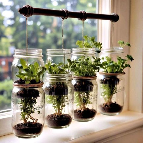 40 Herb Garden Ideas to Inspire Your Green Thumb Mini Herb Garden Indoor, Windowsill Garden Aesthetic, Herb Plants In Kitchen, Herb Growing Indoors, Balcony Herb Garden Apartment, Wall Herb Garden Indoor, Herbs In Kitchen, Witch Herb Garden, Kitchen Herb Garden Indoor