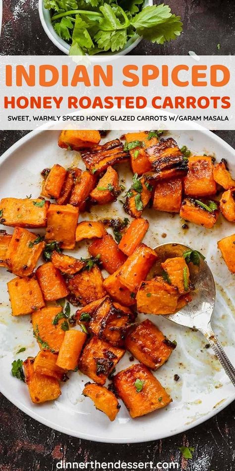 Indian Vegetable Side Dish, Recipe With Ginger, Carrots Side Dish, Spiced Honey, Indian Side Dishes, Honey Roasted Carrots, Spiced Carrots, Ginger Honey, Dinner Recipes Healthy