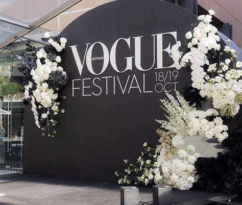 Black & White, Vogue, Vogue Festival 2019, Roses, Hydrangea, Preserved Flowers Corporate Events Decoration, Event Booth, Photo Zone, Black And White Photo Wall, Wedding Backdrop Design, Event Stage, Event Backdrop, Black And White Theme, Black Backdrops