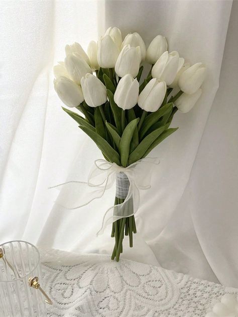 3pcs Mini White Tulip Artificial Flowers For Wedding Home Decor, Photography Prop And Gift White    PVC Leather     Home Decor, size features are:Bust: ,Length: ,Sleeve Length: Diy Wedding Bouquet Real Flowers, Bride Bouquets White Elegant, Tulip Wedding Decorations, Wedding Bouquets Tulips, Tulip Bridal Bouquet, Fake Tulips, White Tulip Bouquet, Elegant Bridal Bouquets, Luv Letter