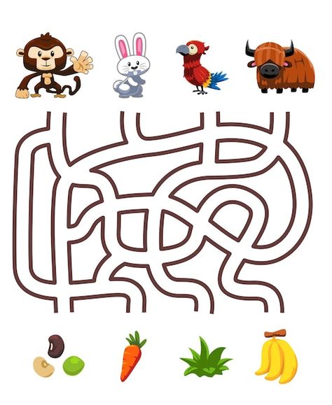 Juego de rompecabezas de laberinto para ... | Premium Vector #Freepik #vector #juegos-educativos #laberinto #laberinto-juego #juegos-ninos Mazes For Kids Printable, Pineapple Drawing, Creative Worksheets, Maze Worksheet, Mazes For Kids, Cartoon Monkey, Cartoon Bee, Children Activities, Preschool Activities Toddler