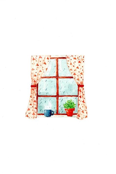 Rainy Day Window Illustration, Window Watercolor Painting Easy, Rain Window Illustration, Rainy Day Watercolor Painting Easy, Rain Doodles Rainy Days, Rainy Illustration Art, Rainy Window Illustration, Rainy Days Drawing, Window Drawing Aesthetic