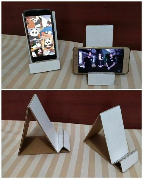 Diy Phone Stand Easy, Phone Stand Diy Handmade, Phone Stand Diy, Cardboard Phone, Diy Decor Paper, Origami Dinosaur, Diy Phone Stand, Cardboard Organizer, Easy Diy Decor