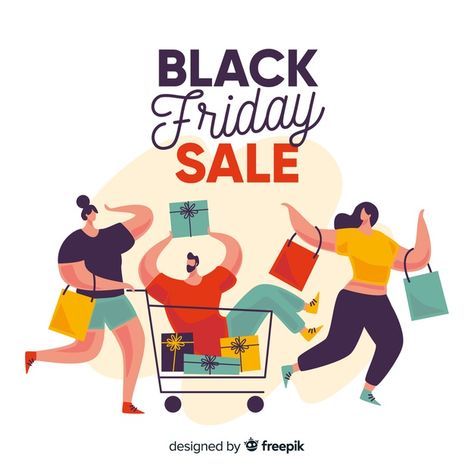 Flat design of black friday with people ... | Free Vector #Freepik #freevector #freesale #freepeople #freeblack-friday #freedesign Black Friday Illustration, Black Friday Sale Design, People Graphic, Black Friday Design, April Art, Black Fr, Wordpress Tutorials, Pet Logo Design, People Illustration