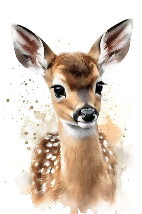 Premium Photo | A watercolor painting of a fawn with a watercolor effect. Bambi Painting, Bambi Watercolor, Fawn Drawing, Bambi Doe, Baby Deer Art, Fawn Painting, Woodland Animal Art, Animal Watercolor, Deer Tattoo