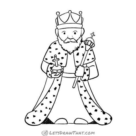 Learn how to draw a king. A step by step, simple way to draw a king in a robe, with a crown and royal regalia. A bonus crash course in Latin names included. King Drawing Character Design, King Sketch, Royal Character, Royal Symbols, Trin For Trin Tegning, Latin Names, King Cartoon, King Drawing, King Pic