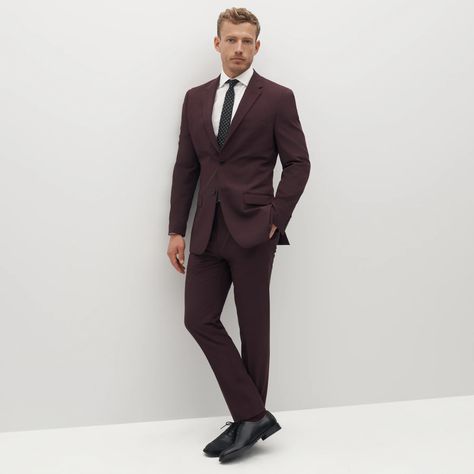 Men's Burgundy Suit | Suits for Weddings & Events Dark Burgundy Suit Wedding, Men’s Burgundy Suit, Men Formal Wedding Guest, Fall Tuxedos For Men, Wedding Guest Suits For Men, Colored Suits For Men, Groomsmen Burgundy, Red Wedding Suit, Maroon Groom Suit