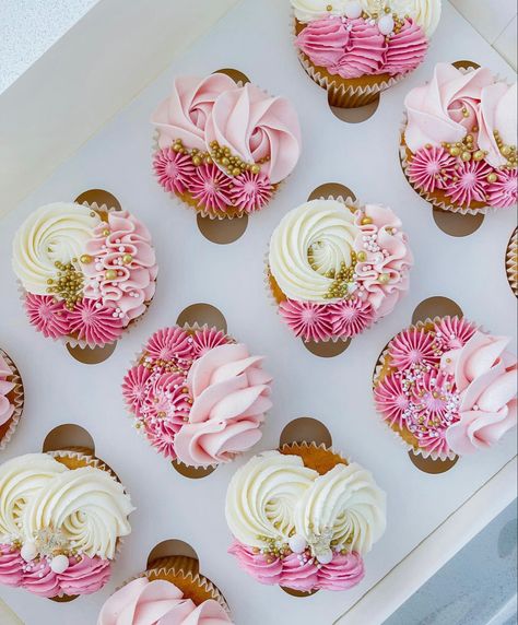 12 Cupcakes Design, Pink Themed Cupcakes, Pink Graduation Cupcakes, Pink Birthday Cupcakes For Women, Pink And White Cupcakes, Pink And Rose Gold Cupcakes Birthday, 30th Birthday Cupcakes For Women Pink, Pink And Gold Cupcakes Birthday, Pretty Cupcakes Designs