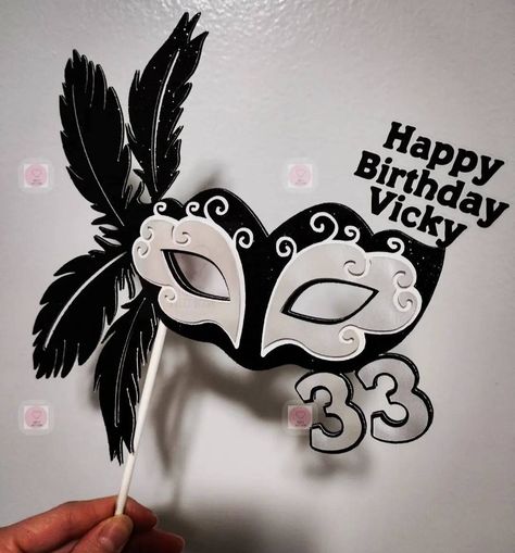 This is a 7inch wide masquerade theme topper personalized with age and name. This cake topper is made out of cardstock. Please include both name and age in the notes when placing your order Masquerade Cake Topper, Masquerade Party Cake, Masquerade Party Favors, Masquerade Birthday Party, Masquerade Cakes, Bottle Opener Favors, Masquerade Theme, Card Box Holder, Masquerade Party