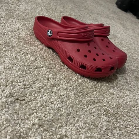 Red Crocs Size 8, Never Worn Red Crocs Outfit, Red Crocs, Crocs Ideas, Crocs Outfit, Romantic Colors, Birthday List, Crocs Shoes, Red Heart, Nice Shoes