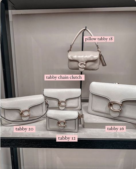 Bag-Review-Coach-Tabby-26-size-comparison-Tabby-12-Tabby-20-Tabby-Chain-Clutch Tabby 20 Coach, Coach Tabby 26 Outfit, Contemporary Bags, It Girl Bag, Brandname Bag, Coach Bag Outfit, Coach Tabby 26, Couch Bag, Bags Wishlist