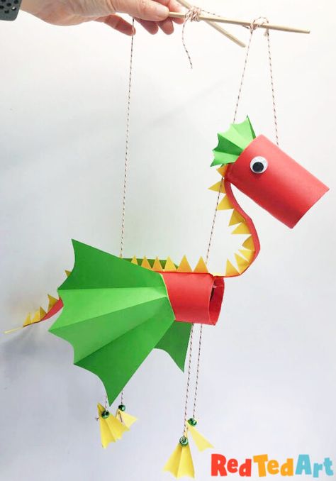 Paper Dragon Puppet, Chinese New Year Crafts For Kids, Puppet Craft, Paper Dragon, Chinese New Year Crafts, Toilet Paper Crafts, Dragon Crafts, Puppet Crafts, Dragon Puppet