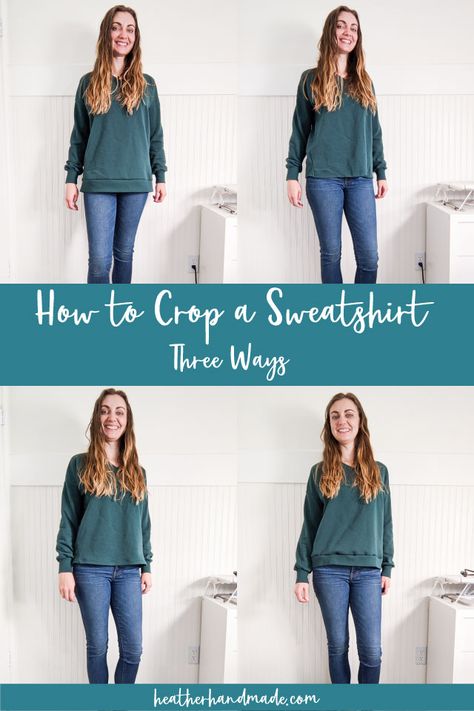 Sweatshirt Too Big, Crop A Sweatshirt Diy, Alter Sweatshirt Diy, Sweatshirt Alterations Ideas, Crop Sweatshirt Diy, How To Crop A Sweatshirt Diy, How To Cut A Sweatshirt, Sweatshirt Alterations, How To Crop A Sweater