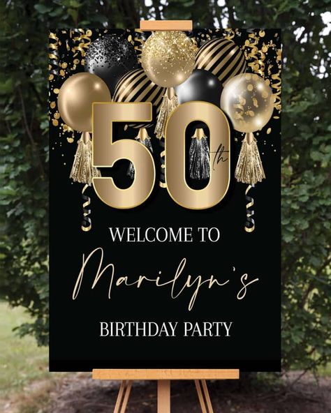 50th Birthday Welcome Sign Printable Template - Announce It! Decor Ideas For 50th Birthday Party, 50 Years Birthday Ideas Men, 50tj Birthday Party Ideas For Men, All Black 50th Birthday Party Ideas, 55 Birthday Ideas For Men Decoration, 50birthday Party Ideas, 50th Birthday Poster Board Ideas, 50th Birthday Table Setting Ideas, Winter 50th Birthday Party Ideas