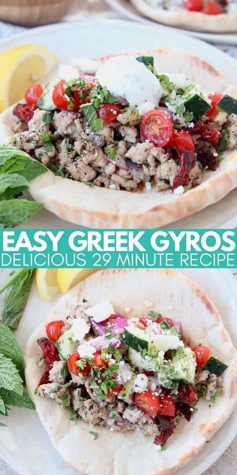 Turkey Gyro Recipe, Ground Beef Gyros Recipe, Turkey Gyros, Greek Tacos, Vertical Rotisserie, Mediterranean Recipes Healthy, Tuesday Recipes, Greek Pita, Greek Gyros