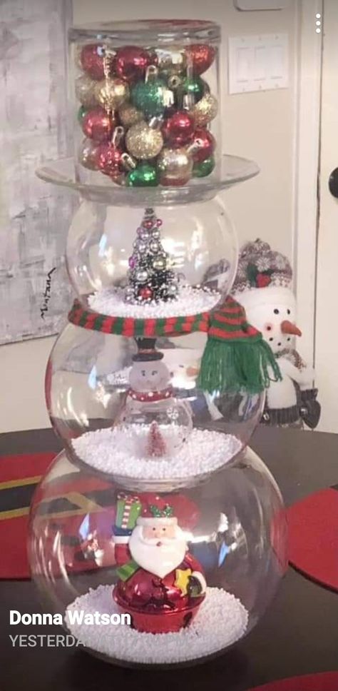 Fish Bowl Snowman, Bowl Snowman, Dollar Tree Crafts Diy, I Love Him So Much, Diy Snowman, Christmas Ornament Crafts, Tree Crafts, Ornament Crafts, Dollar Tree Crafts