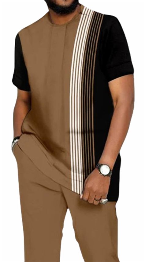 PRICES MAY VARY. Short sleeve dashiki set for men/men walking suits clothing set/2 piece set african suit for men/70s men retro streetwear leisure suitmen/summer african dashiki attire dressy/grandpa style/big and tall short sleeve leisure walking suit/eclectic clothing style/retro wedding theme party/church dress suit men. Afro festival activities/casual/party/formal/wedding/church/birthday/street wear/retro style/ceremony gala/daily dress.Perfect gift for family,friends. Ultra-soft cotton fabr Men African Wear, Latest African Wear For Men, Senator Styles, African Wear For Men, Senator Wears, Stylish Shirts Men, Nigerian Men Fashion, African Wear Styles For Men, Latest African Men Fashion