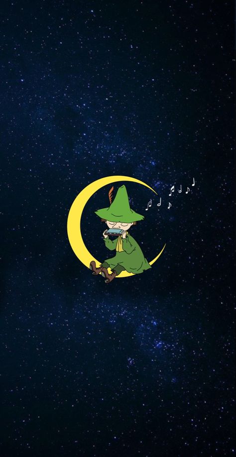 Snufkin Harmonica, Snufkin Wallpaper, Moomin Snufkin, Moomin Wallpaper, Tove Jansson, On The Moon, The Moon, Tattoo Ideas, Iphone Wallpaper