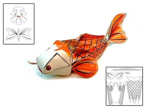 koi fish craft #koi #koifish #koiart Koi Fish Template, Koi Fish Craft, Paper Koi Fish, Fish Paper Craft, Chinese New Year Crafts For Kids, Fish Craft, Fish Template, Paper Fish, Chinese Crafts