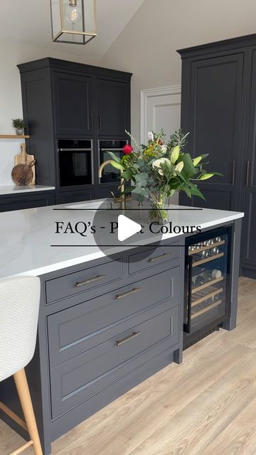 Nuala Gorham on Instagram: "FAQ’s answered - kitchen paint colours 🎨 I feel like I’ve said this in many posts, comment sections, stories and highlights but I still get asked what our kitchen colour is. It’s Bone Black by Zoffany and I have to credit @sarahlouiseinteriors for this one as I discovered it on her page. Out wall colour is colour matched to Subtle by Colourtrend. Our doors, skirting and architrave is Flint by Little Greene and that recommendation came from @geri_designs recommendations on here also. #kitchen #kitchendesign #selfbuildireland #selfbuild" Dark Grey Kitchen Cabinets Paint Colors, Geri Designs, Kitchen Paint Colours, Skirting And Architrave, Symphony Kitchen, Dark Grey Kitchen Cabinets, Colourtrend Paint, Porter Paint, Kitchen Colour