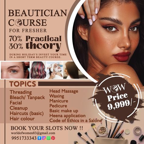 "Ready to turn your passion for beauty into a profession? Join our beautician course for freshers and start your journey today! 💅👩‍🎓 . . For booking contact: 9951733343 #BeautyEducation #NewBeginnings #FutureBeautician #LearnWithUs #BeauticianInTraining #StartYourJourney" #BeautyGoals #FreshStart" Beautician Course, Beauty Goals, May 23, Professions, New Beginnings, Train, Turn Ons, Education, On Instagram