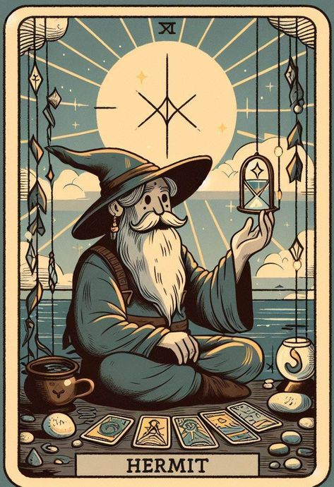 The Hermit - Tarot card meaning ⋆ Tarot Nova Hermit Tarot Card Art, The Hermit Tarot Card Art, Compassion Tattoo, Hermit Tarot Card Meaning, World At Night, The Hermit Tarot Card, Hermit Tarot, The Hermit Tarot, March Baby