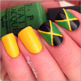 Jamaican Nails, Jamaican Nail Designs, Jamaica Nails, Rasta Nails, Nail Art Challenge, Flag Nails, Jamaican Flag, Nail Designs Ideas, Jamaica Flag