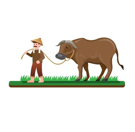 farmer man walking with his buffalo to rice field, asian people activity in countryside. cartoon flat illustration vector isolated in white background Carabao Cartoon, Carabao Clipart, People Activity, Farmer Man, Rice Field, Flat Illustration, Illustration Vector, Farmer, Vector Art