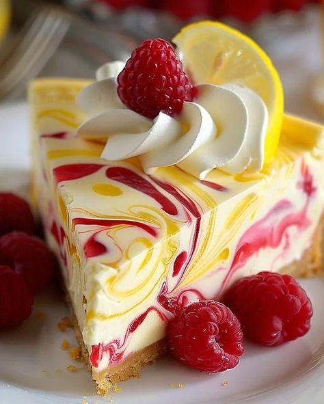 Lemon Raspberry Swirl Cheesecake Recipe – Delicious & Easy - optimal recipes Lemon Raspberry Cheesecake, Raspberry Swirl Cheesecake, Swirl Cheesecake, Raspberry Cheesecake, Lemon Raspberry, Cheesecake Recipe, Food Presentation, Dessert For Dinner, Summer Desserts