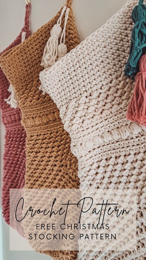 Advanced Beginner Crochet, Bobble Stitch Crochet Christmas Stocking, Anthropologie Crochet Pattern, Holiday Stockings Ideas, Knit Or Crochet Christmas Stocking, Large Crochet Christmas Stocking Pattern, Crochet Stocking With Initial, Crocheted Stockings Pattern, Chunky Yarn Stocking