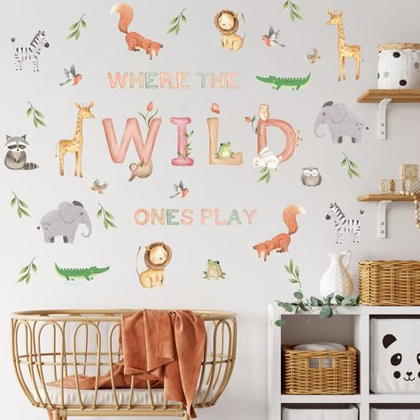 PRICES MAY VARY. [FUNNY ANIMALS] Make learning about animal species a fun activity with this inspirational animal wall decor for kids. Make early learning an easy task with these 38pcs daycare wall decals! [Easy to Peel and Stick Kids] This set of playroom wall stickers is suitable for all smooth surfaces, including walls, furniture, windows, doors, mirrors, or anywhere you can imagine that can be decorated. [High Quality Baby ABC Wall Stickers] About These kid-protective wall stickers are made Pink Safari Nursery Not On The High Street, Kids Room Art Prints Animal, Girafe Nursery Art, Cricut Nursery Art, Nursery Animals Art, Safari Nursery Uk, Wild Forest Animal Nursery, Jungle Nursery Cricut, Nurserry Wall Art