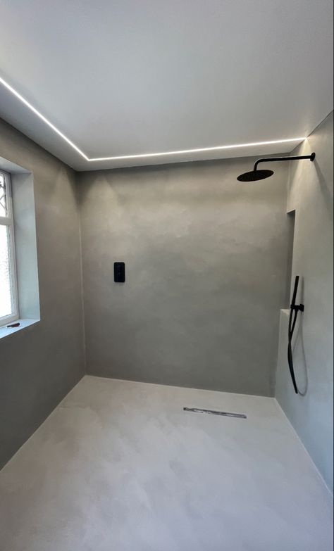 Cellar Bathroom Ideas, Cement Showers, Forcrete Bathrooms, Micro Concrete Bathroom, Cemcrete Bathroom, Concrete Showers, Microcement Bathroom, Fixxer Upper, Cellar Conversion