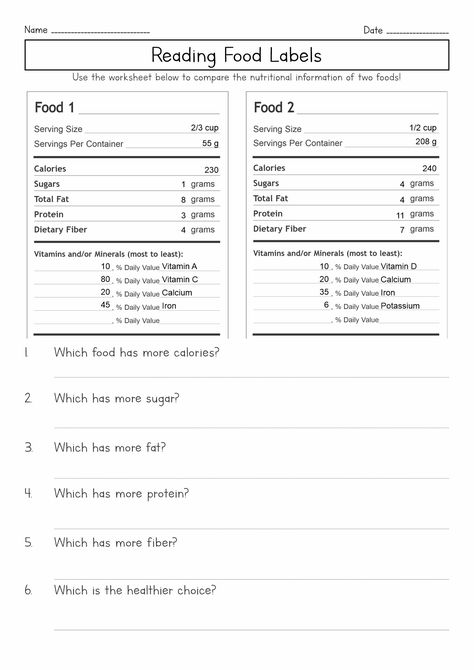 Nutrition Label Worksheet, Life Skills Reading Activities, Food Label Activities Student, Home Economics Worksheets, Life Skills Lessons High School, Nutrition Worksheets For Kids, Food Literacy Activities, Life Skills Activities For Adults, Parenting Skills Worksheets