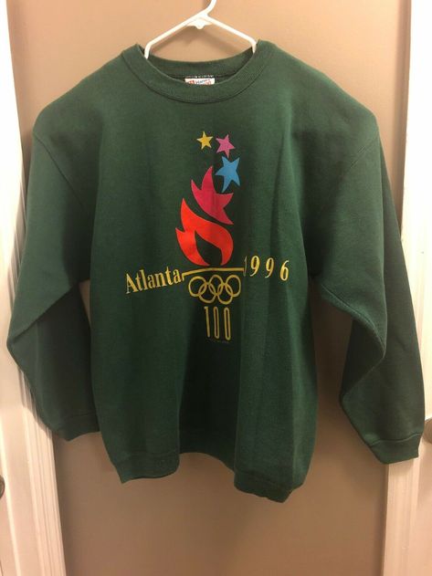 VTG 90S CREWNECK Sweatshirt Large Atlanta Olympics 1996 Graphic Spell Out 50/50 - $25.58. VTG 90s Crewneck Sweatshirt Large Atlanta Olympics 1996 Graphic Spell Out 50/50. Condition is Pre-owned. Shipped with USPS Priority Mail. 233532446019 1996 Olympics, Hoop House, Olympic Training, Atlanta Olympics, Vintage Nike Sweatshirt, 90s Crewneck, 90s Design, Us Olympics, Champion Crewneck