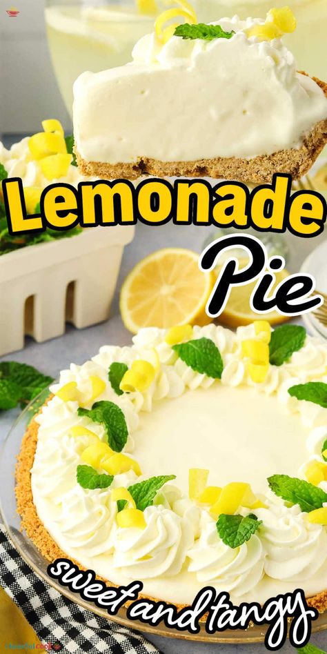 Indulge in the refreshing and creamy delight of Lemonade Pie, a perfect blend of tangy lemonade and sweet condensed milk in a crisp graham cracker crust, ready in just 10 minutes. No-bake and effortlessly elegant, this pie is your go-to summer dessert. #CheerfulCook #lemonadepie #nobake #nobakedessert #condensedmilk #coolwhip #easydessert #lemondessert ♡ cheerfulcook.com Lemon Pie Recipe Condensed Milk, Easy Lemon Icebox Pie, Frozen Lemonade Pie, Lemonade Pie Recipe, Lemonade Pie, Lemon Pie Recipe, Sweet Condensed Milk, Aip Desserts, Lime Recipes