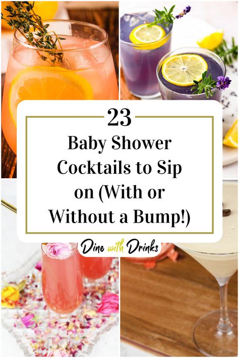 Collage of 4 baby shower cocktails. Sip And See Drink Ideas, Drink Station Baby Shower Ideas, Baby Shower Mocktails Non Alcoholic, Baby Shower Alcoholic Drinks, Easy Party Cocktails, Fall Baby Shower Drinks, Baby Shower Cocktail Names, Baby Shower Drink Names, Baby Shower Drink Ideas