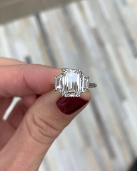 3 Stone Emerald Cut Ring, Trapezoid Side Stones, Emerald Cut Engagement Ring, Ring Concierge, Emerald Cut Engagement, Side Stone Engagement Ring, Emerald Engagement Ring Cut, Morganite Engagement, Classic Engagement Rings