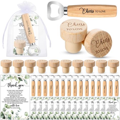 PRICES MAY VARY. Bulk Wedding Souvenirs for Guests: this set provides 36 wine corks, 36 bottle openers, 36 thank you cards, and 36 organza bags; This generous quantity and ideal mix are well suited for your daily usage and party gifting requirements Reliable Material: wine corks, crafted from wood and rubber, providing an ideal seal to extend the shelf life of red wine and maintain its aroma and smooth flavor; The bottle opener, made from oak and stainless steel, is not only rust resistant and d Wine Theme Party Favors, Thank You Bridal Shower Gifts, Rustic Wedding Party Favors Guest Gifts, Wedding Favors Under $1, Cowboy Wedding Favors, Stock The Bar Party Favors, Brewery Wedding Favors, 50th Anniversary Party Favors For Guest, Couple Shower Favors