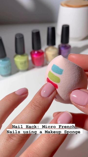 French Manicure With Makeup Sponge, Sponge French Manicure, French Tip With Makeup Sponge, Makeup Sponge French Tips, Sponge French Tip, Makeup Sponge Nail Art, Spring Nails At Home, Gel Nail Designs At Home, Sponge Nail Art Designs