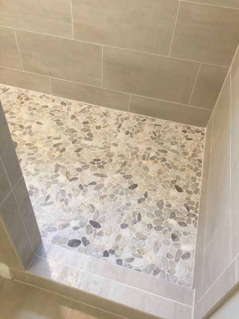 Pebble Bathroom Tile, Pebble Tile Bathroom Floor, Beige Tile Bathroom Ideas Color Palettes, Pebble Shower Ideas, River Rock Shower Floor Ideas, Sand Tile Bathroom, River Rock Shower Ideas, Pebble Tile Shower Floor Master Bath, Pebble Floor Shower Ideas