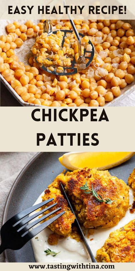 These super easy chickpea patties are perfect for an easy dinner or meal prepped lunch! These vegan chickpea patties are served with a delicious lemon garlic aioli. It's a perfect sauce to complement the patties! Lemon Garlic Aioli, Chickpea Patties, Veggie Patties, Mediterranean Meals, Veggie Burgers Recipe, Vegan Chickpea, Garlic Aioli, Pea Recipes, Chickpea Recipes