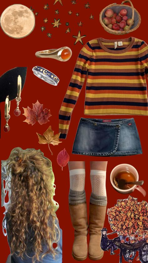 Fall Hippie Outfits, Maximalist Outfit, Maximalist Outfits, Boho Fits, Orange Outfit, Funky Outfits, Autumn Clothes, Funky Fashion, Orange Hair