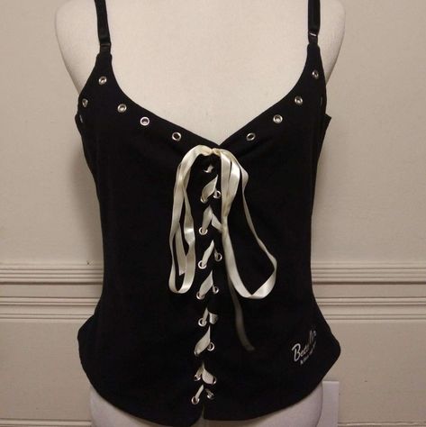 Bette Midler Kiss My Brass Corset Tank Top Washed But Never Worn Excellent Condition Adjustable Straps Size Xl Cotton/Spandex Blend Very Soft Chest: 18" Flat Across Armpit To Armpit Length: 14" Diy Corset Tank Top, Goth Tube Top, Thirteen Movie Clothes, Alt Tank Top, Baddie Wishlist, Goth Diys, Alt Tops, Goth Tank Top, Tank Top Diy