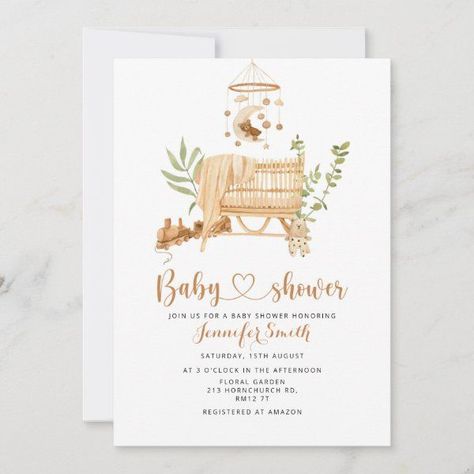 Boho Nursery Mobile Baby Shower Invitation #zazzle #weddinginvitations #birthdayinvitations #babyshowerinvitations #zazzleinvitations #monogram #businesscards #graduation #homedecor Baby Shower Venues, Rustic Baby Shower Invitations, Boho Invitations, Gender Neutral Baby Shower Invitations, Boho Baby Shower Invitations, Elegant Baby Shower, Rainbow Watercolor, Floral Baby Shower Invitations, Mobile Baby