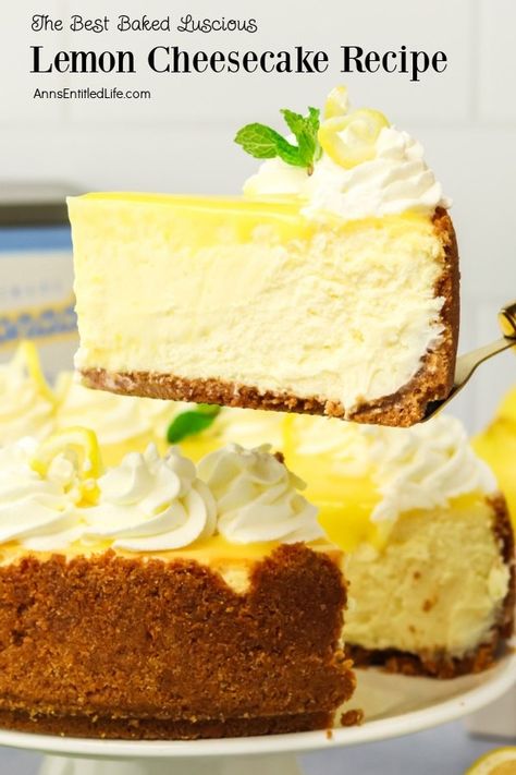 The Best Baked Luscious Lemon Cheesecake Recipe. If you love lemons, you are going to love this cheesecake. This beautifully creamy dessert takes a bit of time but can be made in advance and is an absolute showstopper! Easy Lemon Cheesecake, Lemon Cheesecake Recipe, Lemon Cheesecake Recipes, Lemon Cheese, Lemon Dessert Recipes, Easy Cheesecake Recipes, Cheesecake Desserts, Easy Cheesecake, Creamy Desserts