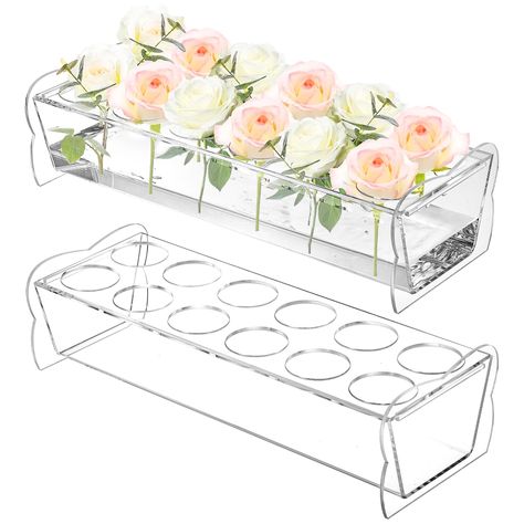 PRICES MAY VARY. Package includes 2 pack rectangular flower vases for centerpiece, each vase has 12 holes at the top, the whole size is 12"(L) x 4.75"(W) x 3"(H), 12 holes per vase, ideal for arranging floral to create beautiful and gorgeous centerpiece to enhance your home decor. Unique Low Flower Vase for Centerpieces: our clear low flower vase is only 3 inch height, ideal for creating stunning floral centerpieces without obstructing the view across the table, great for guests to communicate e Acrylic Flower Vase, Rectangular Vase, Acrylic Vase, Flower Vases Decoration, Dining Table Centerpiece, Acrylic Flower, Flower Holder, Acrylic Flowers, Deco Floral