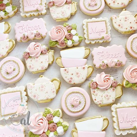 Yea For Two Birthday Theme, Yea Party First Birthday, Teacup Birthday Party Ideas, Tea Party Themed Cookies, Tea Party Sugar Cookies Decorated, 50th Tea Party Birthday, Yea Party Cupcakes, Tea For Two Birthday Party Cookies, Tea Party 1st Birthday Party Girl