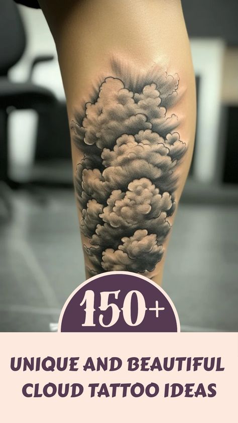 Looking for some inspiration for your next tattoo? Check out these beautiful cloud tattoo designs! Whether you prefer a small, traditional style or a sleeve that wraps around your arm, there are so many creative cloud tattoo ideas to choose from. Cloud tattoos can symbolize freedom, dreams, or tranquility - the choices are endless! Dive into this collection of stunning cloud tattoo designs and find the perfect one to express yourself. Black And White Sky Tattoo, Cloud Filler Tattoo Design, Storm Tattoo Thunderstorms, Dark Cloud Tattoo, Mushroom Cloud Tattoo, Cloud Filler Tattoo, Cloud Tattoo Ideas, Filler Tattoo Designs, Cloud Tattoos